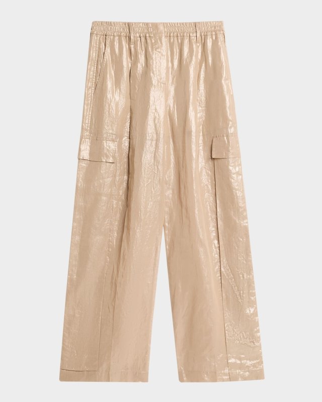 Metallic Cotton Gauze Wide-Leg Explorer Pants